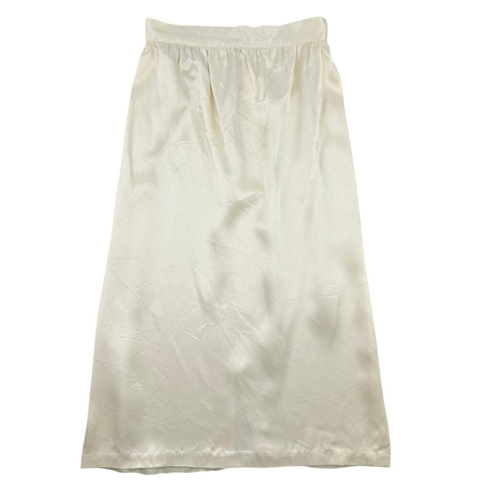 Gunne Sax by Jessica McClintock Satin Midi Skirt Ivory Size 3 Vintage 80s